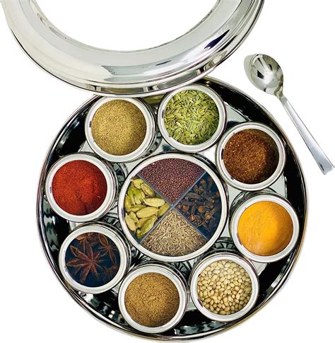 authentic stainless steel masala dabba spice box|masala dabba with two lids.